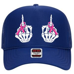 Hallowen Skeleton Hand Fuck Cancer Pink Funny Breast Cancer Awareness Gift High Crown Mesh Back Trucker Hat