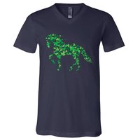 Horse Shamrock Horseback Riding Equestrian Shirts Patrick Day V-Neck T-Shirt