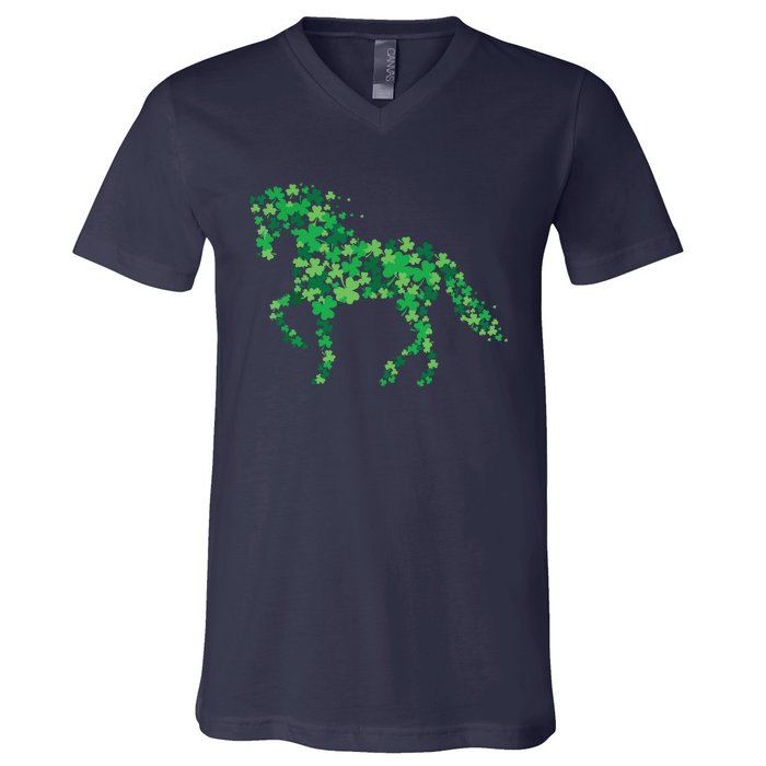 Horse Shamrock Horseback Riding Equestrian Shirts Patrick Day V-Neck T-Shirt