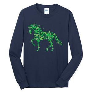 Horse Shamrock Horseback Riding Equestrian Shirts Patrick Day Tall Long Sleeve T-Shirt