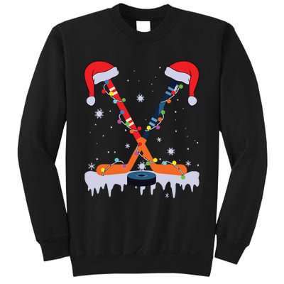 Hockey Santa Hat Christmas Lights Funny Sport Xmas Pjs Sweatshirt