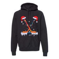 Hockey Santa Hat Christmas Lights Funny Sport Xmas Pjs Premium Hoodie