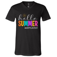 Hello Summer Happy Last Day School Teacher Student V-Neck T-Shirt