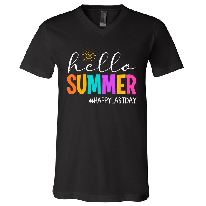 Hello Summer Happy Last Day School Teacher Student V-Neck T-Shirt