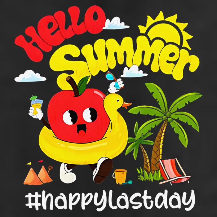 Hello Summer Happy Last Day Of School Teacher Student 7 Panel Mesh Trucker Snapback Hat
