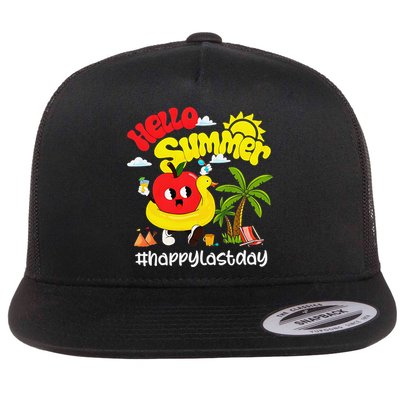 Hello Summer Happy Last Day Of School Teacher Student Flat Bill Trucker Hat