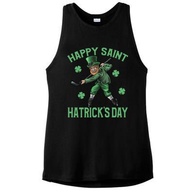 Happy Saint Hatricks Day St PatrickS Day Hockey Leprechaun Gift Ladies PosiCharge Tri-Blend Wicking Tank