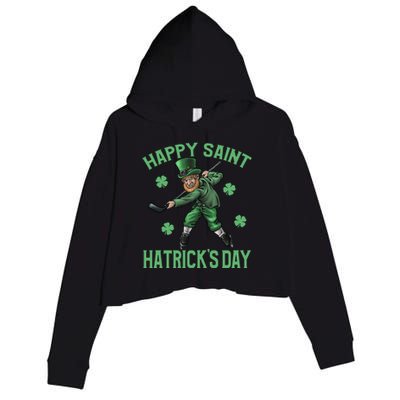 Happy Saint Hatricks Day St PatrickS Day Hockey Leprechaun Gift Crop Fleece Hoodie