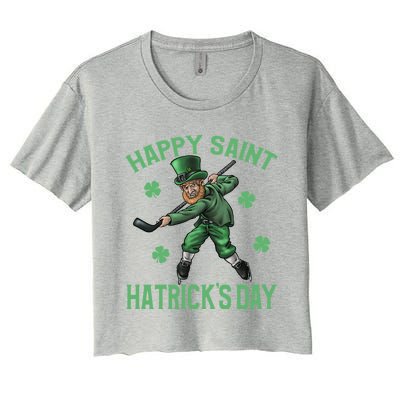 Happy Saint Hatricks Day St PatrickS Day Hockey Leprechaun Gift Women's Crop Top Tee