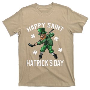 Happy Saint Hatricks Day St Patrick's Day Hockey Leprechaun Gift T-Shirt