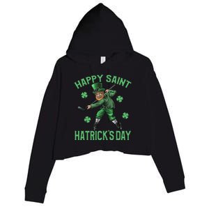 Happy Saint Hatricks Day St Patrick's Day Hockey Leprechaun Crop Fleece Hoodie