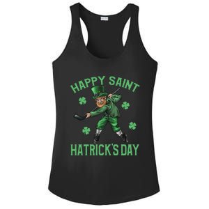 Happy Saint Hatricks Day St Patrick's Day Hockey Leprechaun Ladies PosiCharge Competitor Racerback Tank