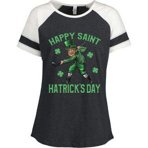 Happy Saint Hatricks Day St Patrick's Day Hockey Leprechaun Enza Ladies Jersey Colorblock Tee