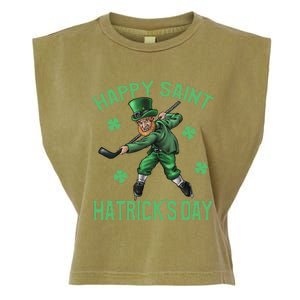 Happy Saint Hatricks Day St Patrick's Day Hockey Leprechaun Garment-Dyed Women's Muscle Tee