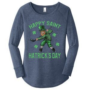 Happy Saint Hatricks Day St Patrick's Day Hockey Leprechaun Women's Perfect Tri Tunic Long Sleeve Shirt