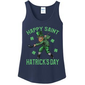 Happy Saint Hatricks Day St Patrick's Day Hockey Leprechaun Ladies Essential Tank