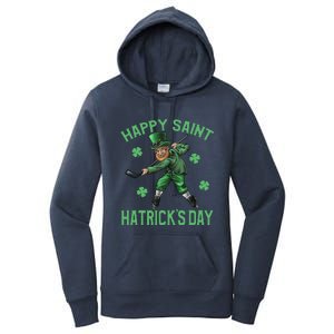 Happy Saint Hatricks Day St Patrick's Day Hockey Leprechaun Women's Pullover Hoodie