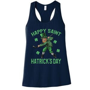 Happy Saint Hatricks Day St Patrick's Day Hockey Leprechaun Women's Racerback Tank