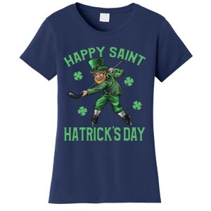 Happy Saint Hatricks Day St Patrick's Day Hockey Leprechaun Women's T-Shirt