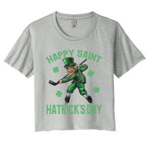 Happy Saint Hatricks Day St Patrick's Day Hockey Leprechaun Women's Crop Top Tee