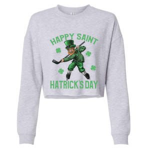 Happy Saint Hatricks Day St Patrick's Day Hockey Leprechaun Cropped Pullover Crew