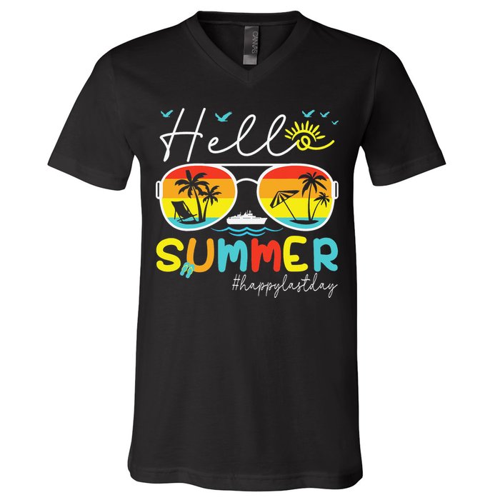 Hello Summer Happy Last Day Of School Teacher Student V-Neck T-Shirt