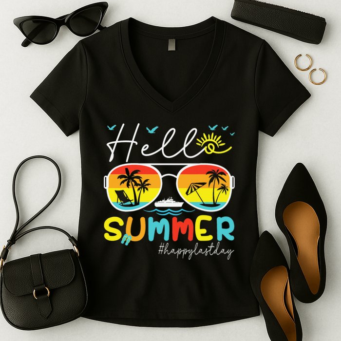 Hello Summer Happy Last Day Of School Teacher Student Women's V-Neck T-Shirt