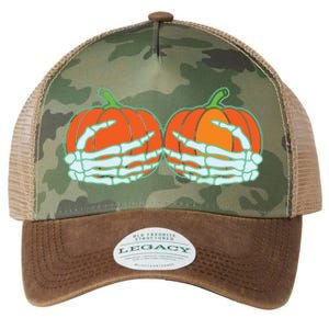 Halloween Skeleton Hand On Pumpkin Boob Legacy Tie Dye Trucker Hat