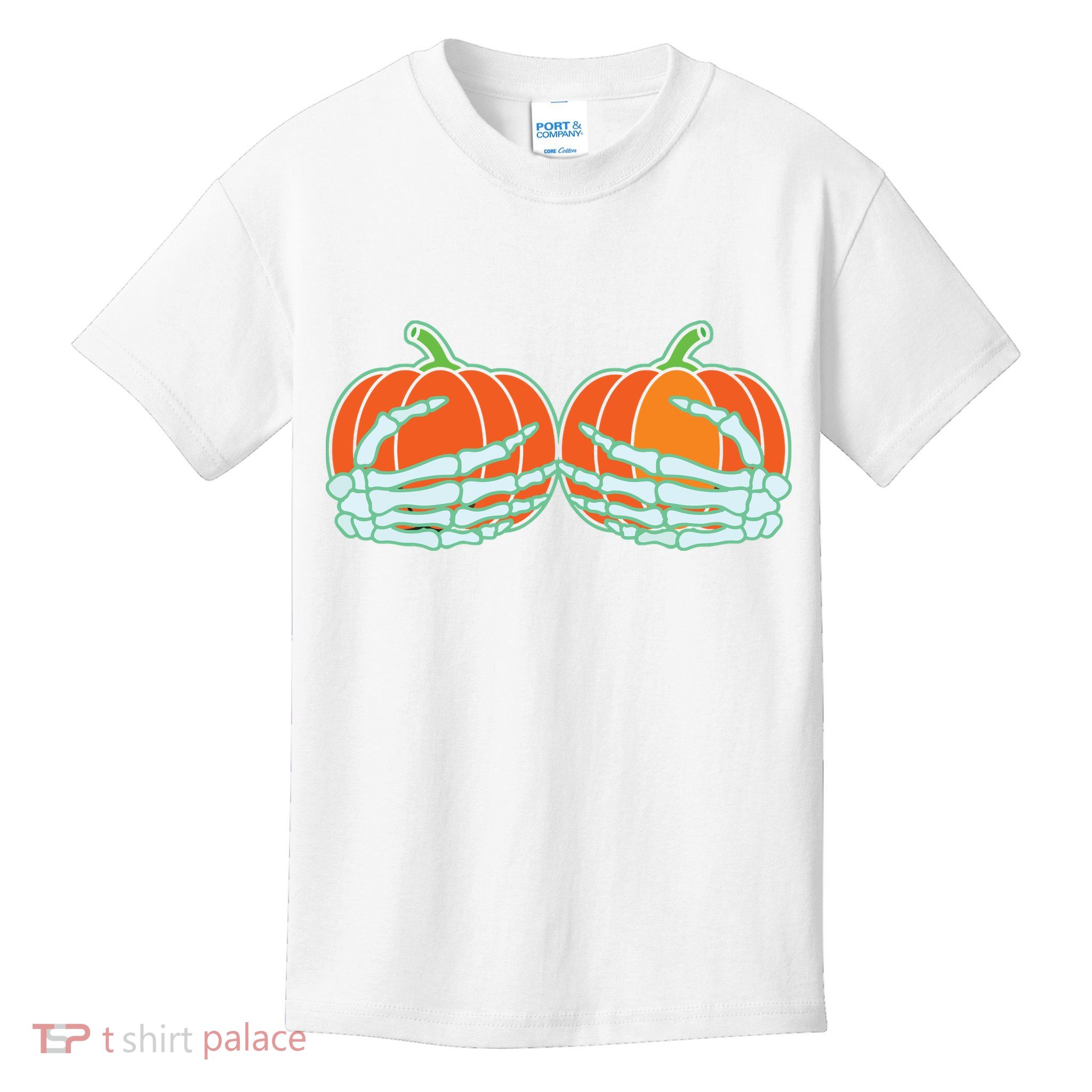 Halloween Skeleton Hand On Pumpkin Boob Kids T-Shirt