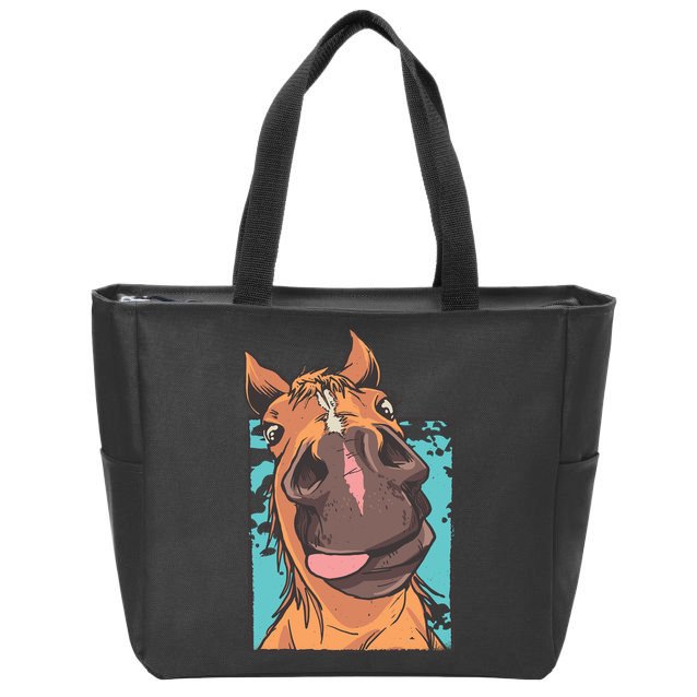 Horse Selfie Zip Tote Bag