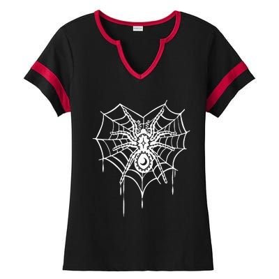 Halloween Spider Heart Web Ladies Halftime Notch Neck Tee