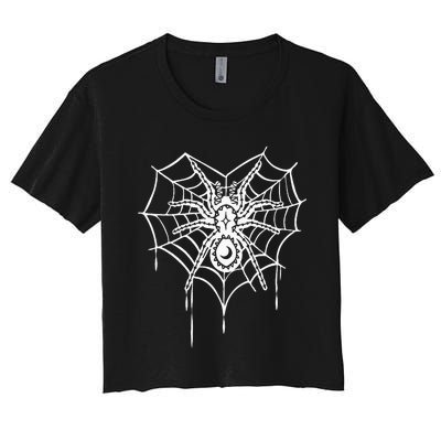 Halloween Spider Heart Web Women's Crop Top Tee