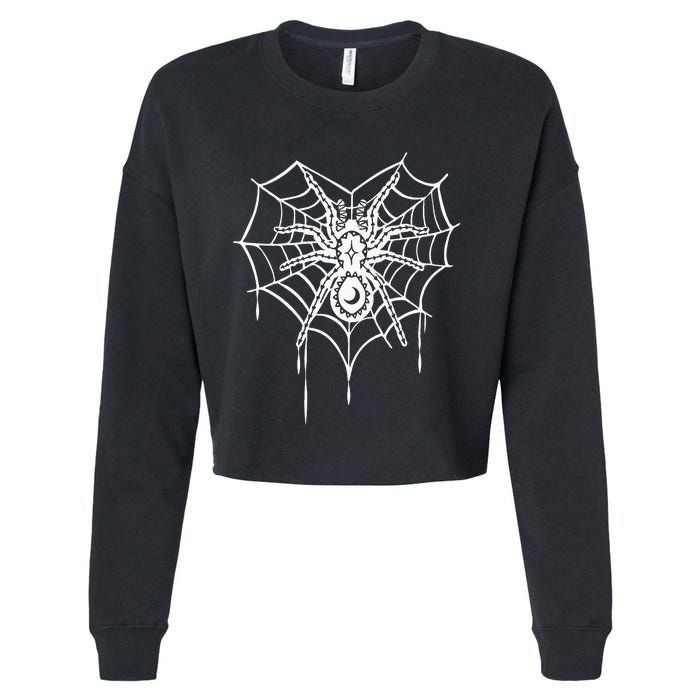 Halloween Spider Heart Web Cropped Pullover Crew