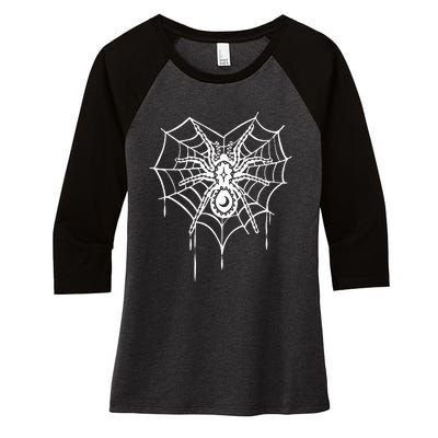 Halloween Spider Heart Web Women's Tri-Blend 3/4-Sleeve Raglan Shirt