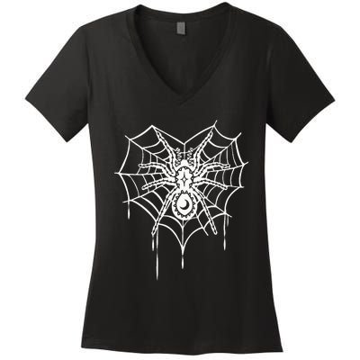 Halloween Spider Heart Web Women's V-Neck T-Shirt