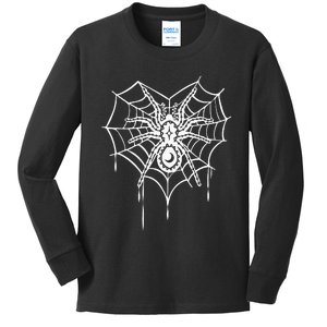 Halloween Spider Heart Web Kids Long Sleeve Shirt