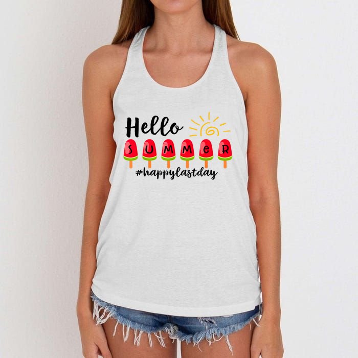 Hello Summer Happy Last Day School Teacher Student Women's Knotted Racerback Tank