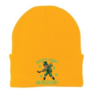 Happy Saint Hatricks Day St Patrick's Day Hockey Leprechaun Funny Knit Cap Winter Beanie