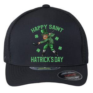 Happy Saint Hatricks Day St Patrick's Day Hockey Leprechaun Funny Flexfit Unipanel Trucker Cap