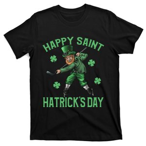 Happy Saint Hatricks Day St Patrick's Day Hockey Leprechaun Funny T-Shirt