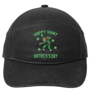 Happy Saint Hatricks Day St Patrick's Day Hockey Leprechaun Funny 7-Panel Snapback Hat