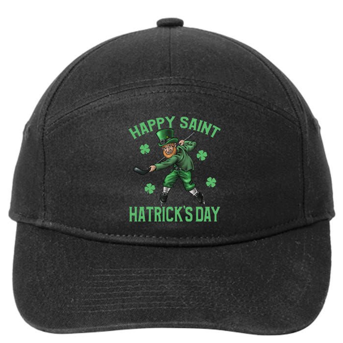 Happy Saint Hatricks Day St Patrick's Day Hockey Leprechaun Funny 7-Panel Snapback Hat