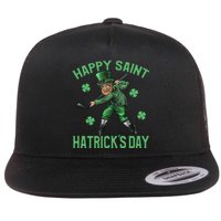 Happy Saint Hatricks Day St Patrick's Day Hockey Leprechaun Funny Flat Bill Trucker Hat