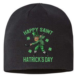 Happy Saint Hatricks Day St Patrick's Day Hockey Leprechaun Funny Sustainable Beanie