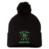 Happy Saint Hatricks Day St Patrick's Day Hockey Leprechaun Funny Pom Pom 12in Knit Beanie