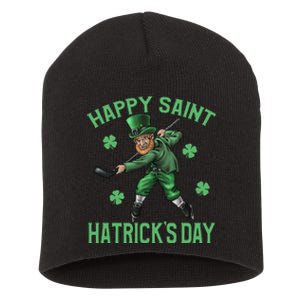 Happy Saint Hatricks Day St Patrick's Day Hockey Leprechaun Funny Short Acrylic Beanie