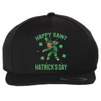 Happy Saint Hatricks Day St Patrick's Day Hockey Leprechaun Funny Wool Snapback Cap