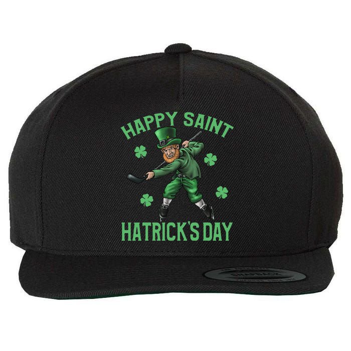 Happy Saint Hatricks Day St Patrick's Day Hockey Leprechaun Funny Wool Snapback Cap