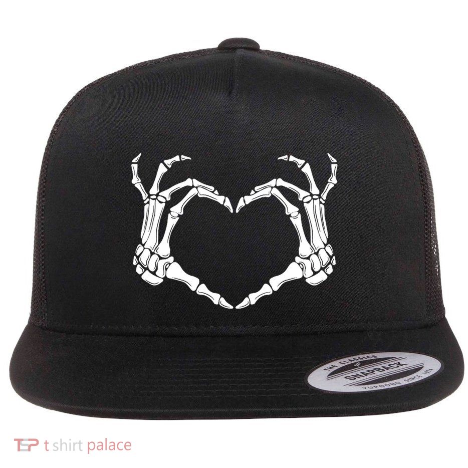 Halloween Skeleton Hands Heart Meaningful Gift Flatbill Hat