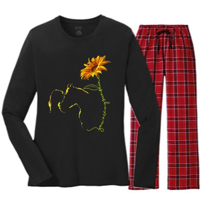 Horse Sunflower Horseback Riding Equestrian Horse Lover Women's Long Sleeve Flannel Pajama Set 